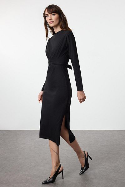 Trendyol Collection 100% bavlna, černé midi pletené šaty - Twoaw25el00506