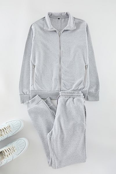 Trendyol Collection Σετ αθλητικής φόρμας Grey Melange με φερμουάρ - Κανονική εφαρμογή TMNAW25EM00005