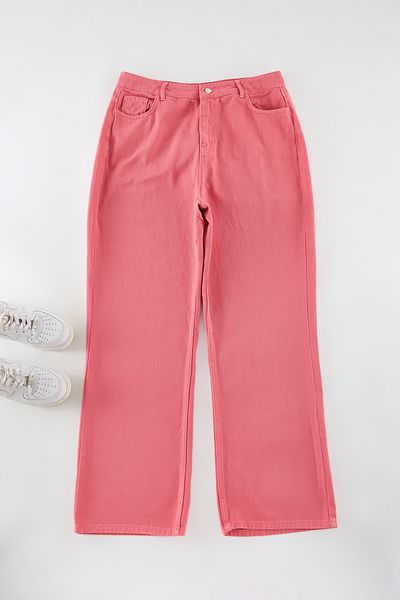 Edit by Trendyol High Waist Wide Leg Pink Rigid Plus Size Jeans