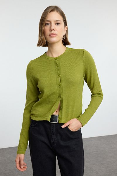 Trendyol Collection Green Woolen Jacket Look Knitwear Cardigan Twoaw25Hi00049