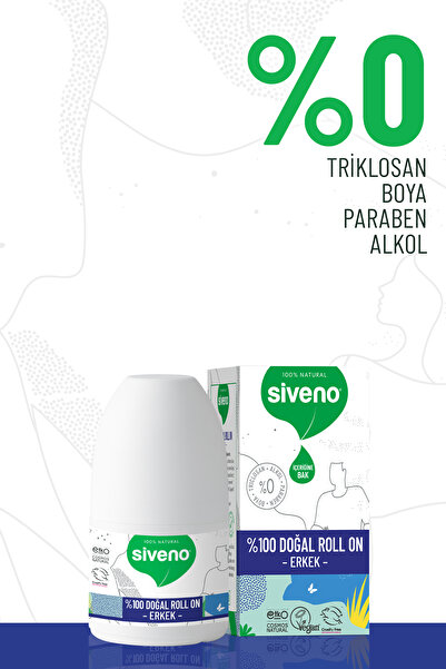 Siveno %100 Doğal Roll-on Erkek Deodorant Ter Kokusu Önleyici Leke Bırakmayan Vegan 50 ml X 3 Adet