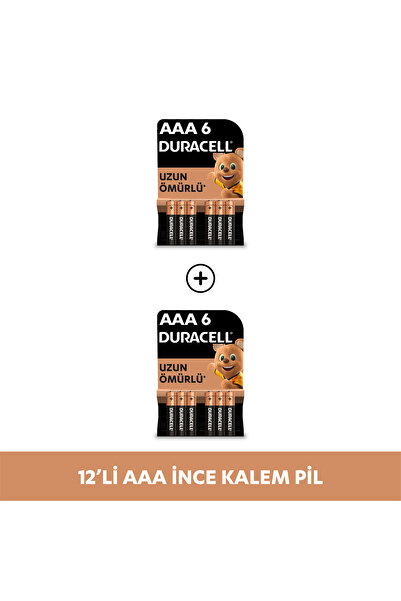 Duracell Alkalin AAA İnce Kalem Pil, 1,5V (LR03 / MN2400), 6'lı  Paket X 2