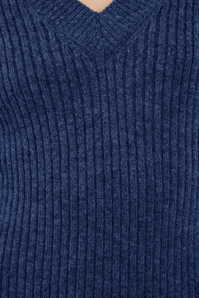 Trendyol Collection Námořnická modř Maxi pletené vlněné základní šaty Twoaw25El00002