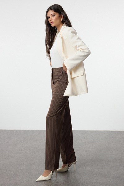 Trendyol Collection Първокласни кафяви широки панталони - тъкани, Twoaw24Pl00227