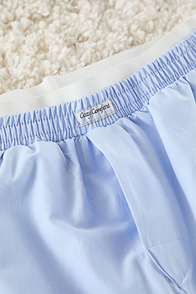 Trendyol Collection Modrá bavlněná guma a podrobné tkané pyžamové spodky na štítku Thmaw25Pj00016