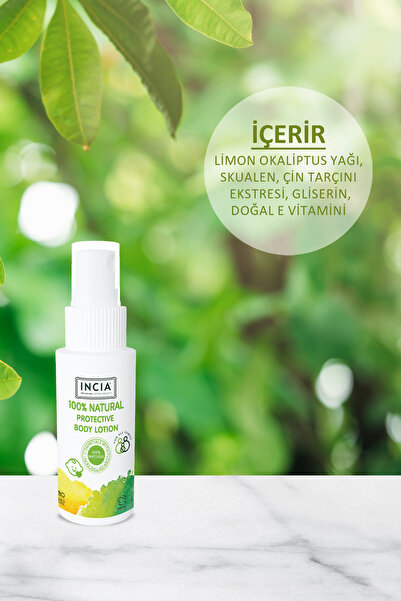 Incia %100 Doğal Koruyucu Vücut Losyonu Sprey Yenidoğan Bebek Çocuk Için Limon Okaliptus Vegan 50 ml