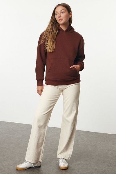 Trendyol Collection Кафяв плетен суичър с качулка - стандартна кройка Twoaw25sw00151