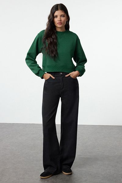 Trendyol Collection Φούτερ Green Fleece Wide Fit Crop φούτερ - TWOAW25SW00172