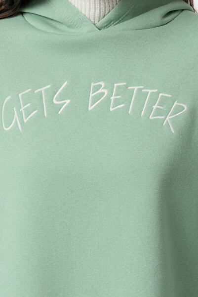 Trendyol Collection Fleecová pletenina Pletená mikina s páskem Mint s kapucí - Twoaw22sw1806