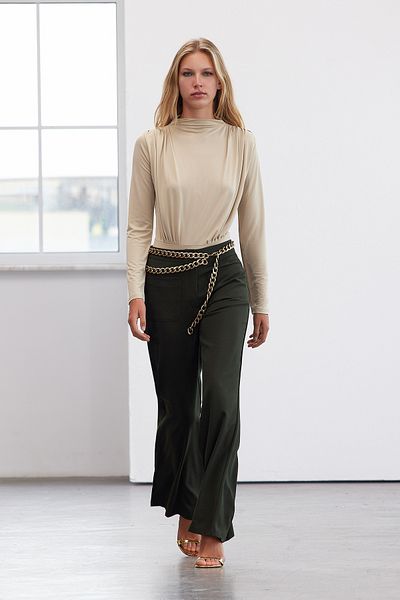 Trendyol Collection Dark KHaki Flare Woven Trousers - Pockets, Limited Edition TWOAW25PL00056