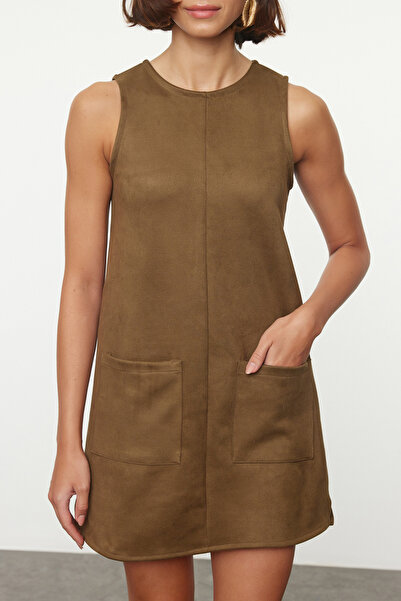 Trendyol Collection KhakiMiniKnitted Šaty - rovný detail do kapsy, Bell Cut Twoaw25el00404