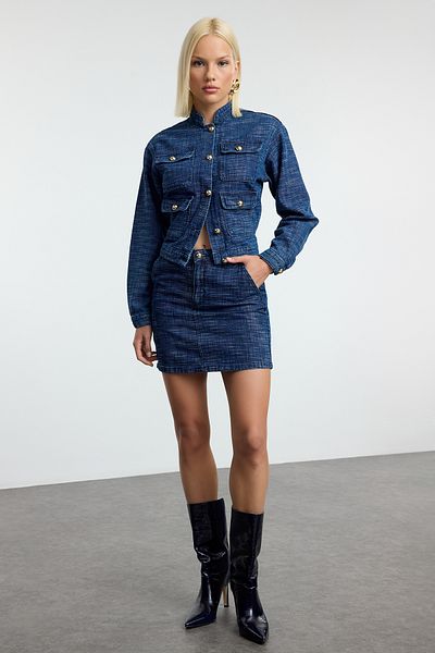 Trendyol Collection Міні-спідниця з високою талією з ефектом індиго TWOAW25ET00105