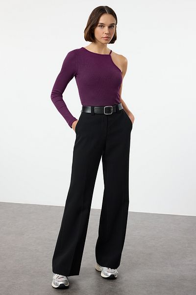 Trendyol Collection Flexible Plum Crew Neck μονόμανικο μπλούζα με ραβδώσεις - Twoss22bz0214