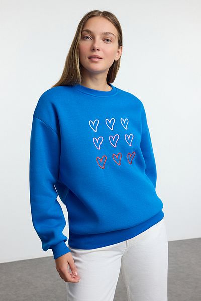 Trendyol Collection Fleecová oversize mikina se srdcem - Saks Twoaw25Sw00198