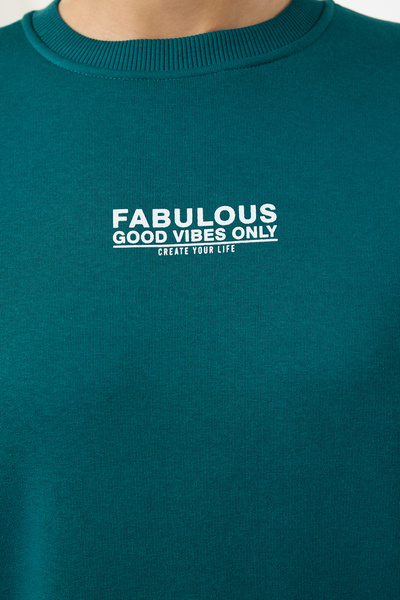 Trendyol Collection Nadrozměrná pletená mikina v petrolejové barvě – silná a fleecová, přední a zadní potištěná Twoaw25sw00193