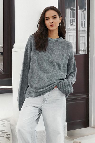 Trendyol Collection Anthrazitfarbener Strickpullover mit weitem Muster und Rundhalsausschnitt TWOAW25KZ00168