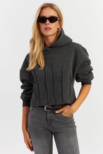 Cool & Sexy Dámská mikina antracitové barvy - žebrovaná, tři vlákna Tf13