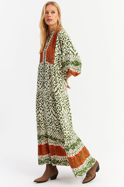 Cool & Sexy Orange-Khaki Maxi Flounce Dress Alo11