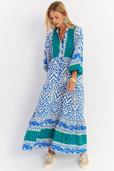 Cool & Sexy Saks-Green Maxi Women's Dress with Flounce - Alo11