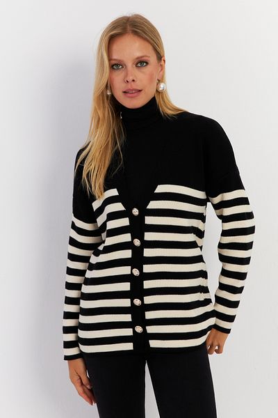 Cool & Sexy Cardigan de damă cu dungi alb-negru - CNG3