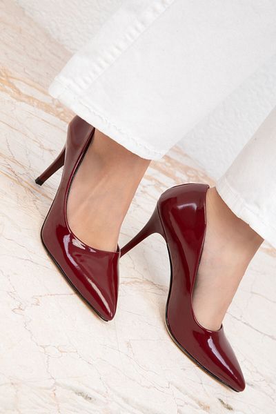 SOHO Claret Red Patent Leather 19550 Model Classic Women's Heeled Shoes