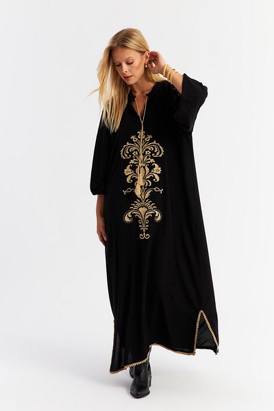 Cool & Sexy Black Embroidered Maxi Cord Detailed Women's Dress Alo4