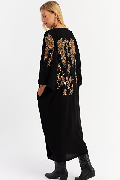 Cool & Sexy Black Embroidered Maxi Women's Dress - Buttoned, Alo16