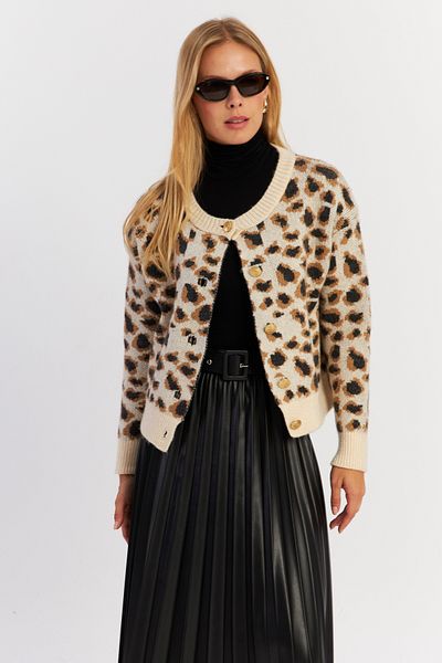 Cool & Sexy Ecru Leopard Patterned Women's Cardigan - Yv285