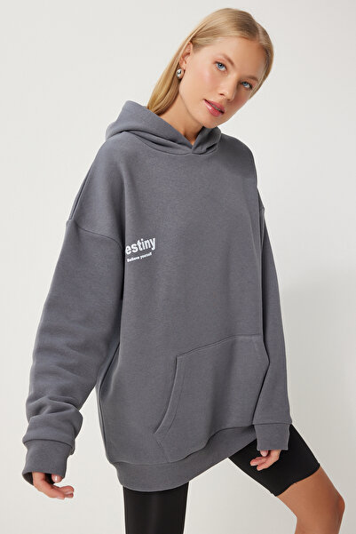 Happiness İstanbul Women's Smoked Hooded Ribbon Oversize Sweatshirt OW00049