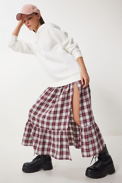 Happiness İstanbul Ecru Oversize Damen Sweatshirt mit Kapuze - VN00017