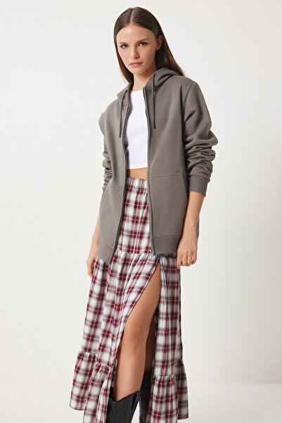 Happiness İstanbul Γυναικεία φούτερ με φερμουάρ με καπνιστή κουκούλα VN00016