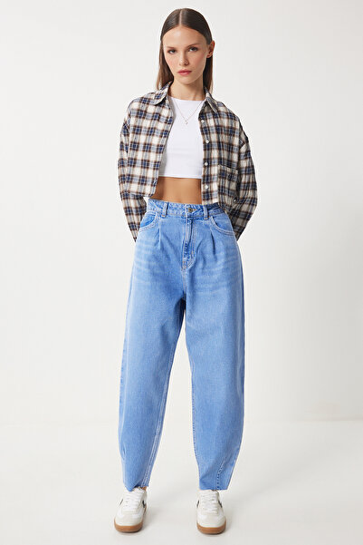 Happiness İstanbul Kadın Mavi Yüksek Bel Baggy Jean Pantolon UT00021