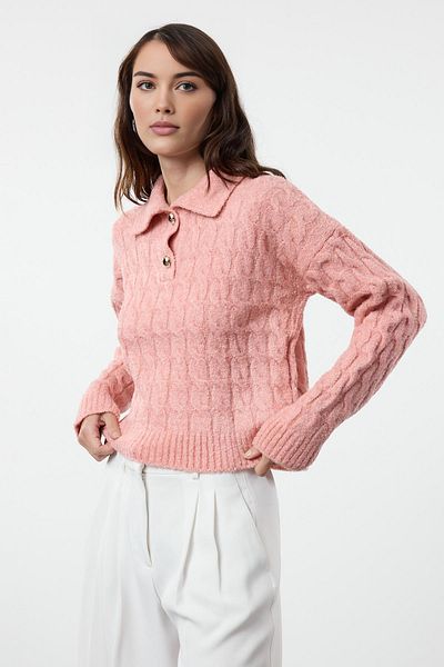 Trendyol Collection Weich strukturierter Glitzer-Lachs-Strickpullover – TWOAW25KZ00138