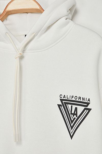 Trendyol Collection Світшот з бавовни 100 бавовна з капюшоном великого розміру з принтом для коледжу з флісом всередині TMNAW24SW00063