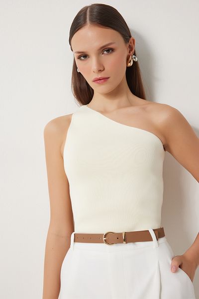 Happiness İstanbul Women's Cream Single Shoulder Scan Knitwear Blouse Fn03208