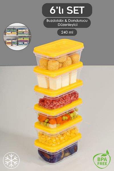 Meleni Home 6-Piece Yellow Refrigerator Organizer - Microwave and Diffuser Convenient Storage Container - 6X240Ml