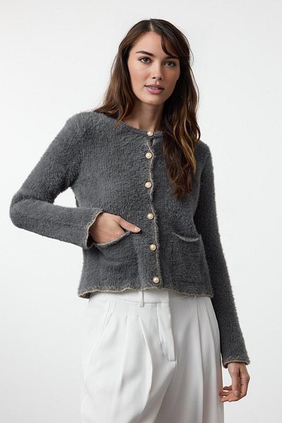 Trendyol Collection Anthracite Knitwear Cardigan - Feathered, Twoaw25Hi00068