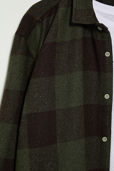 Trendyol Collection Χακί καρό ξυλοκόπο καρό χειμωνιάτικο υφαντό πουκάμισο συν μέγεθος TMNAW25AX00010