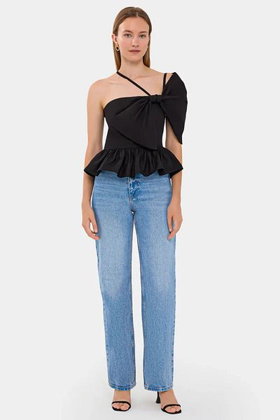Hiccup Βαμβακερό Crop Top με ασύμμετρη λεπτομέρεια κορδέλας