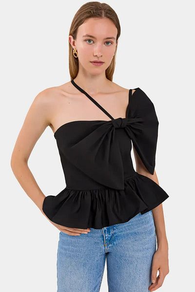Hiccup Βαμβακερό Crop Top με ασύμμετρη λεπτομέρεια κορδέλας