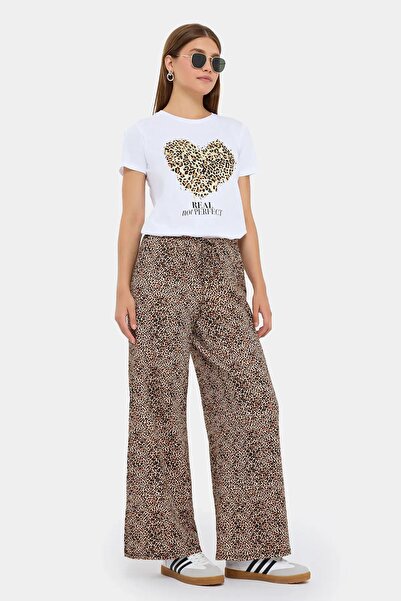 Hiccup Dantel Detaylı Hayvan Desenli Wide Leg Pantolon