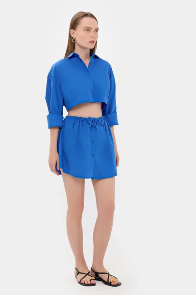 Hiccup Yüksek Bel Bağcıklı Ve Düğmeli Mini Etek