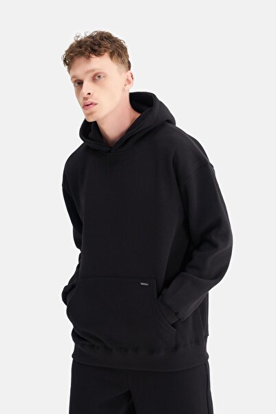 Mesfeno Hanorac supradimensionat pentru bărbați, cu glugă, cu 3 fire, cu buzunar cangur și blană moale în interior