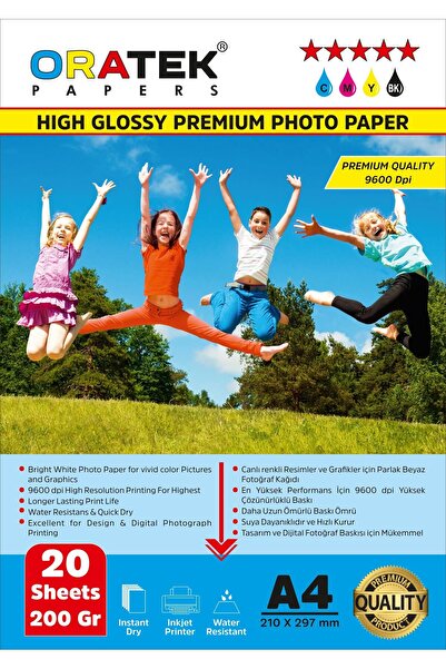 ORATEK Hârtie foto Premium Glossy A4 pentru imprimante 200 gr. 20 de coli