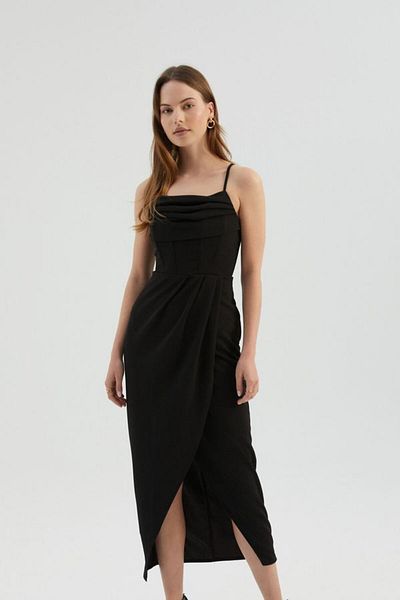 Hiccup Long Dress - Thin Straps, Backless and Side Slits with Drawstring