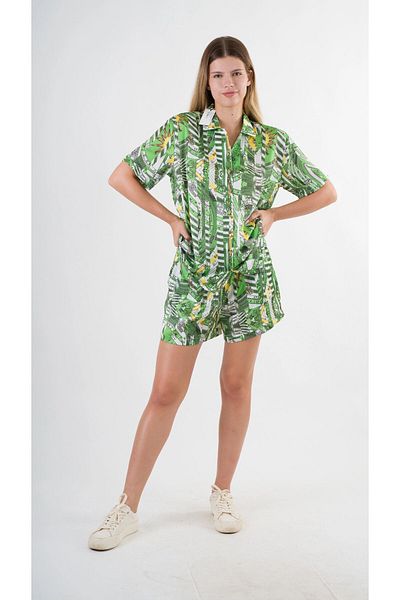hazelin Set pantaloni scurți și cămăși pentru femei cu imprimeu verde - HZL24S-YY226