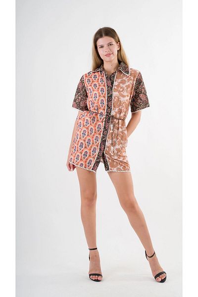 hazelin Rochie cămașă cu curea cu frânghie, maro, galbenă - HZL24S-YY237