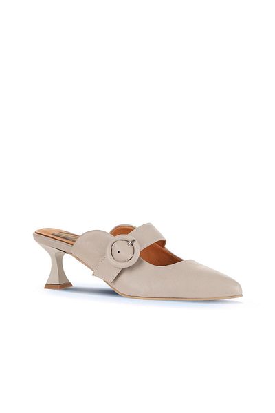 Bueno Shoes 01wa1301 Μοντέλο Γκρι δερμάτινες γυναικείες παντόφλες με τακούνι