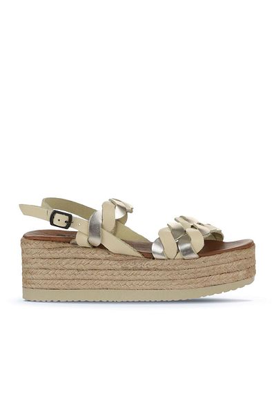 Bueno Shoes Espadrile de damă din piele galben strălucitor - Sandale cu toc cu pană 01wu6119