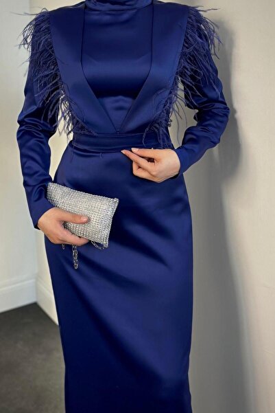 KaSheHa Темно-синя атласна вечірня сукня-олівець Adorle